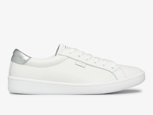 Keds Ace Koža Ženske Koža Sneakers Bijele Srebrne | RS-85160