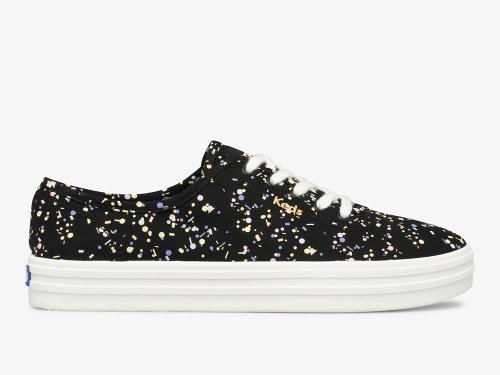 Keds Breezie Confetti Canvas Ženske Lace Up Shoes Crne Visebojne | RS-88361