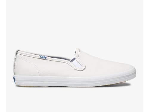 Keds Champion Slip On Koža Ženske Koža Sneakers Bijele | RS-71593