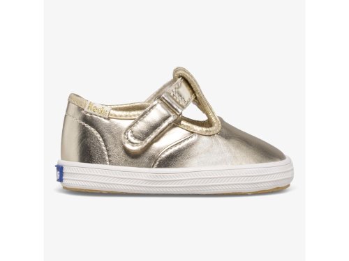 Keds Champion Toe Cap T-Strap Djevojke Slip On Sneakers Zlatne | RS-00982