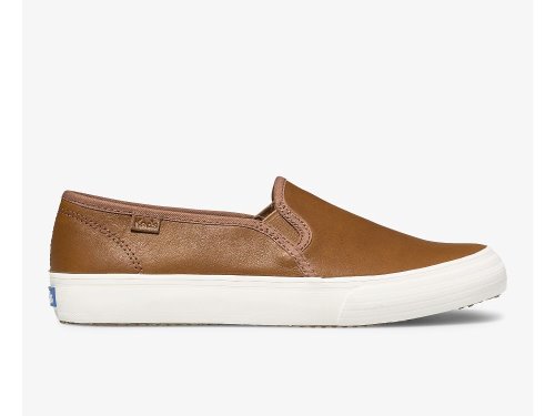 Keds Double Decker Koža Ženske Slip On Sneakers Smeđe | RS-40351