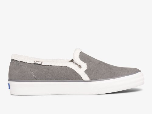 Keds Double Decker Suede Faux Shearling Ženske Slip On Sneakers Tamno Sive | RS-82704