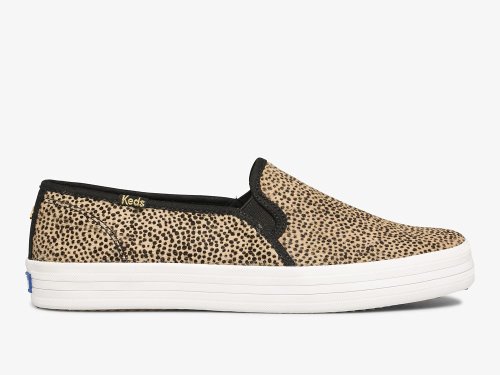 Keds Kate Spade New York Double Decker Tiny Dot Calf Hair Ženske Slip On Sneakers Smeđe Crne | RS-45442