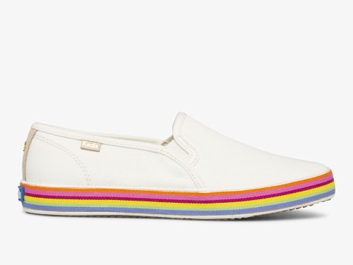 Keds Kate Spade New York Double Decker Twill Ženske Slip On Sneakers Bijele | RS-94556