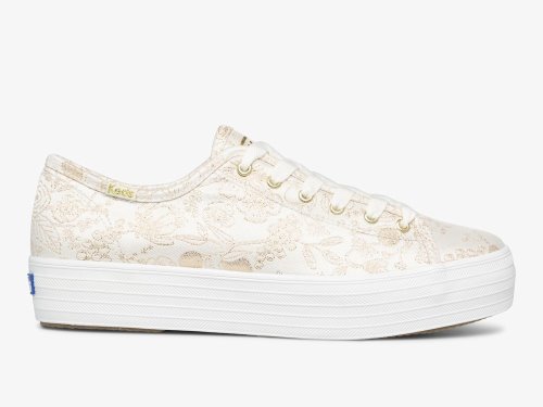 Keds Rifle Paper Co. Triple Kick Colette Jacquard Ženske Lace Up Shoes Bijele | RS-19196