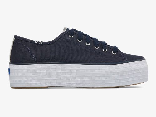 Keds Triple Up Canvas Ženske Platforma Sneakers Tamnoplave Srebrne | RS-81850