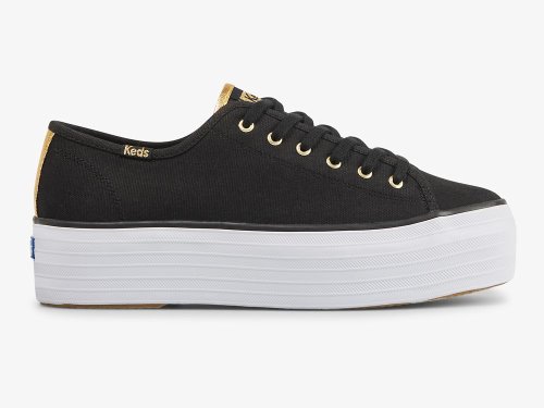 Keds Triple Up Canvas Ženske Tenisice Crne Zlatne | RS-66634