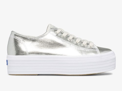 Keds Triple Up Metallic Twill Ženske Tenisice Srebrne | RS-94763