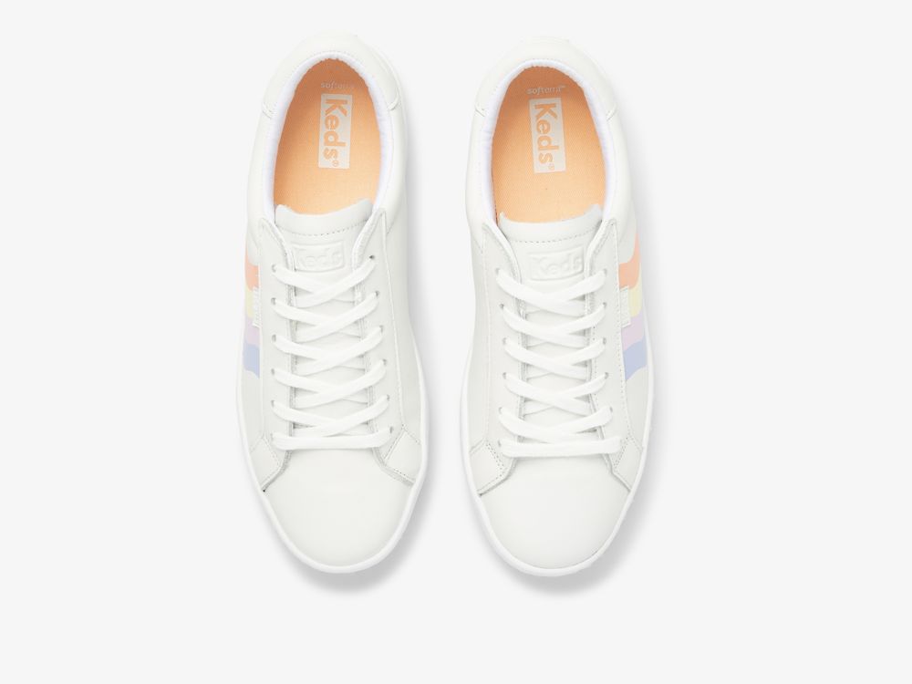 Keds Ace Koža Wavy Print Ženske Koža Sneakers Bijele Visebojne | RS-88840