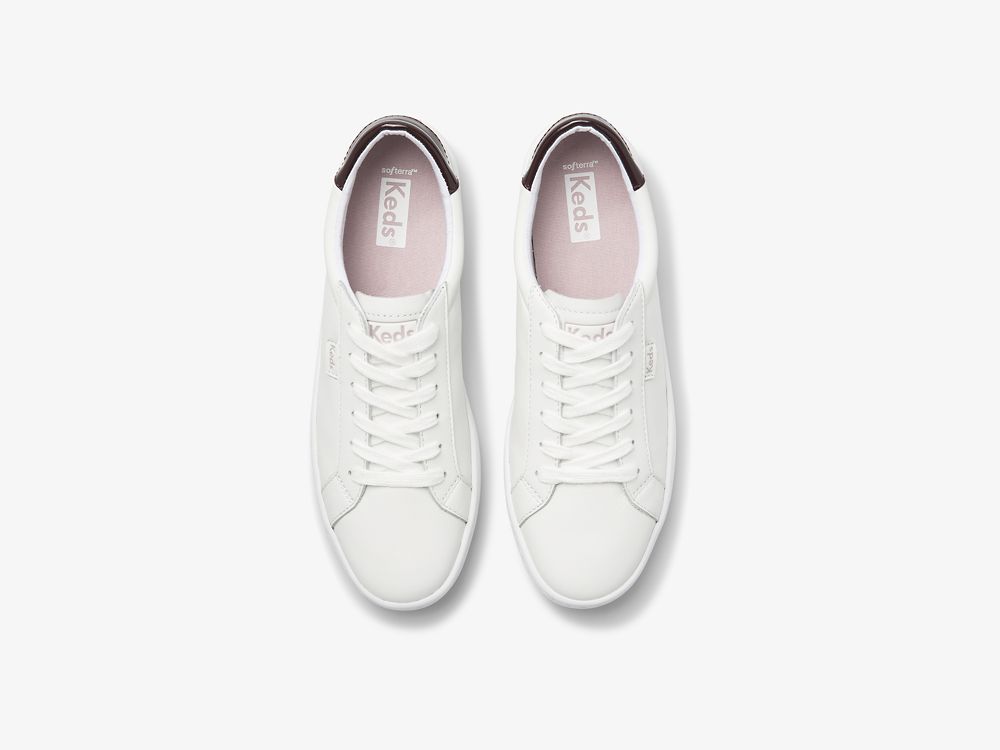 Keds Ace Koža Ženske Lace Up Shoes Bijele Bordo | RS-68247