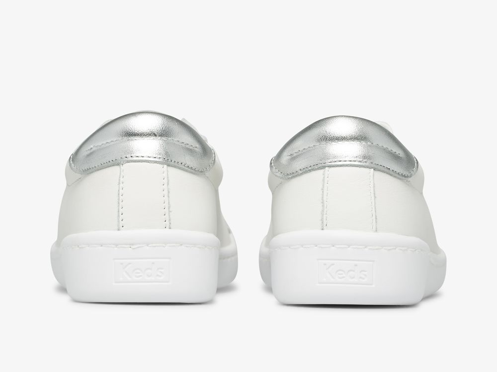 Keds Ace Koža Ženske Koža Sneakers Bijele Srebrne | RS-85160