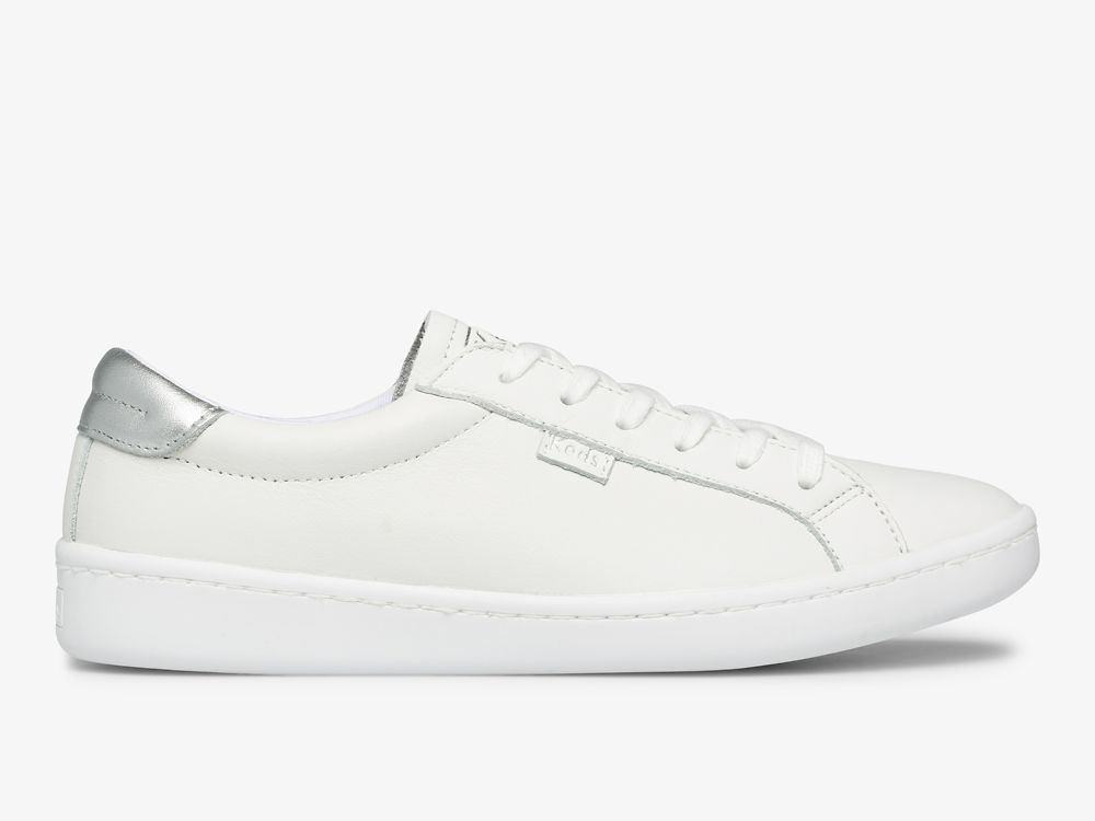 Keds Ace Koža Ženske Koža Sneakers Bijele Srebrne | RS-85160