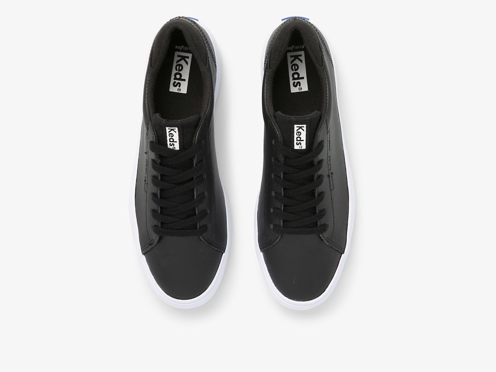 Keds Alley Koža Ženske Koža Sneakers Crne | RS-19674