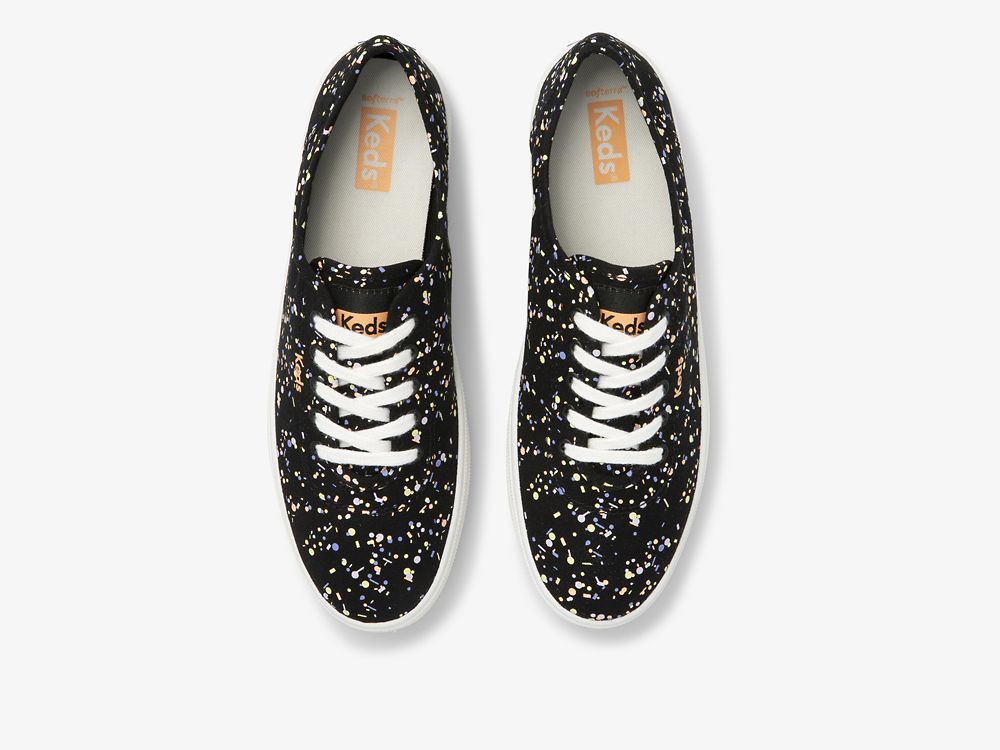 Keds Breezie Confetti Canvas Ženske Lace Up Shoes Crne Visebojne | RS-88361