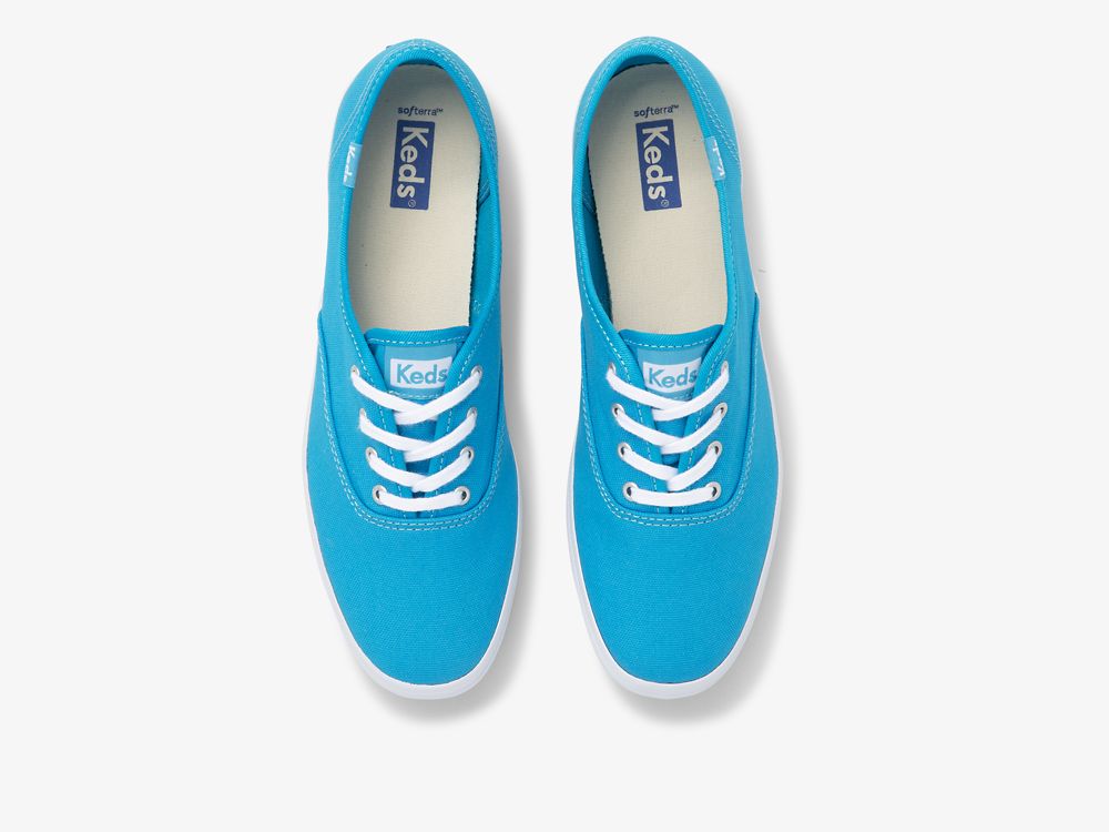 Keds Champion Canvas Neon Washable Ženske Lace Up Shoes Plave | RS-87067