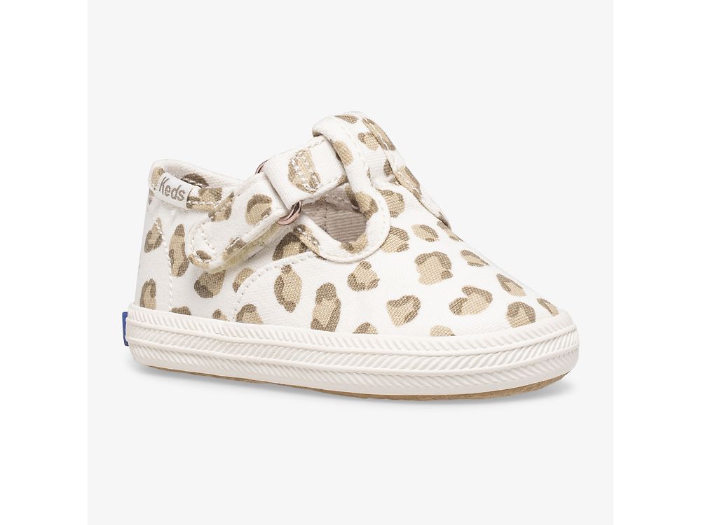 Keds Champion Leopard Toe Cap T-Strap Djevojke Slip On Sneakers Leopard | RS-71567