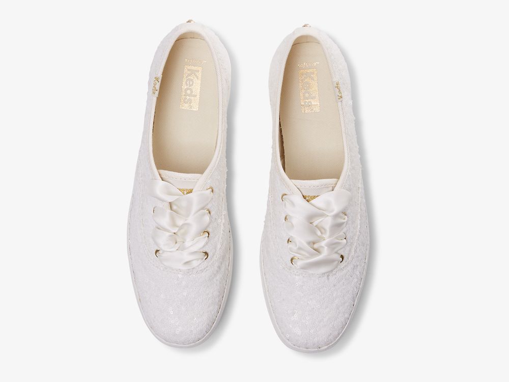 Keds Champion Sequins Ženske Lace Up Shoes Krem | RS-64289