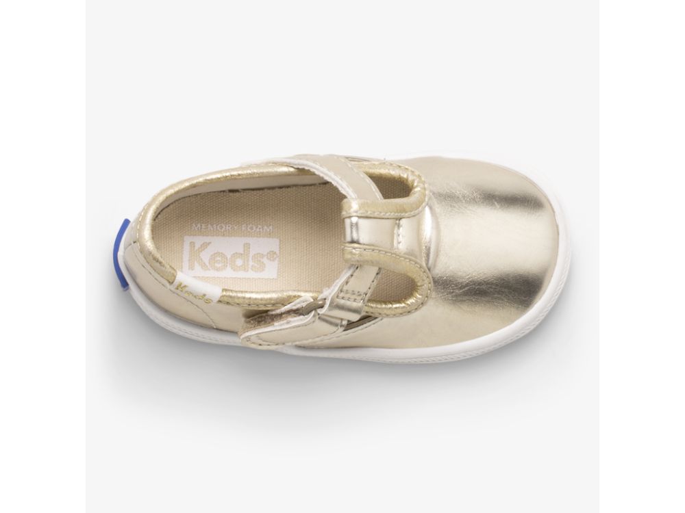 Keds Champion Toe Cap T-Strap Djevojke Slip On Sneakers Zlatne | RS-00982