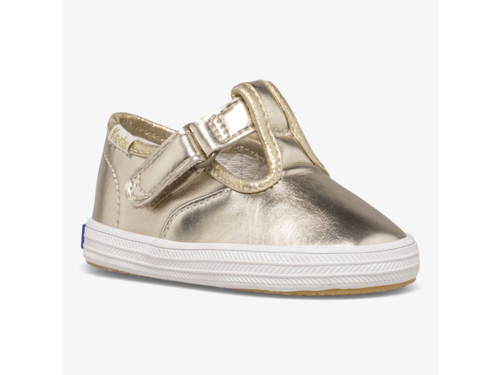 Keds Champion Toe Cap T-Strap Djevojke Slip On Sneakers Zlatne | RS-00982