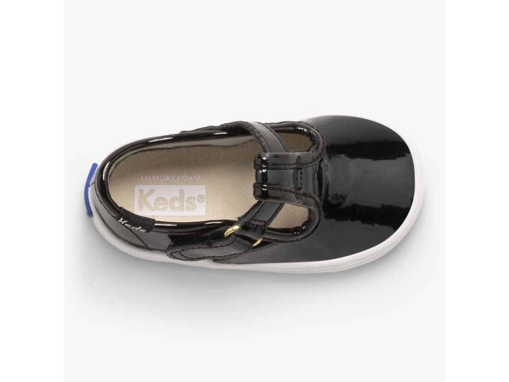 Keds Champion Toe Cap T-Strap Djevojke Slip On Sneakers Crne | RS-62355