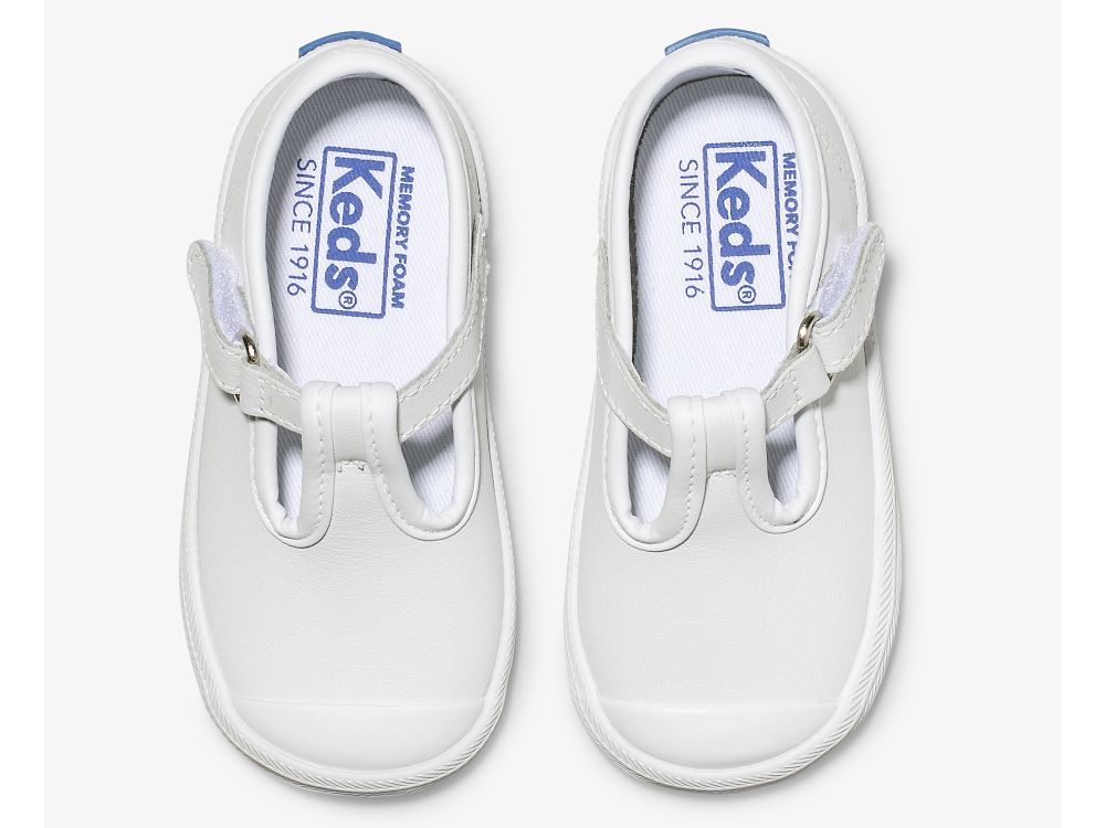 Keds Champion Toe Cap T-Strap Koža Djevojke Slip On Sneakers Bijele | RS-13955