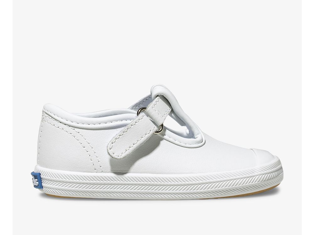 Keds Champion Toe Cap T-Strap Koža Djevojke Slip On Sneakers Bijele | RS-13955