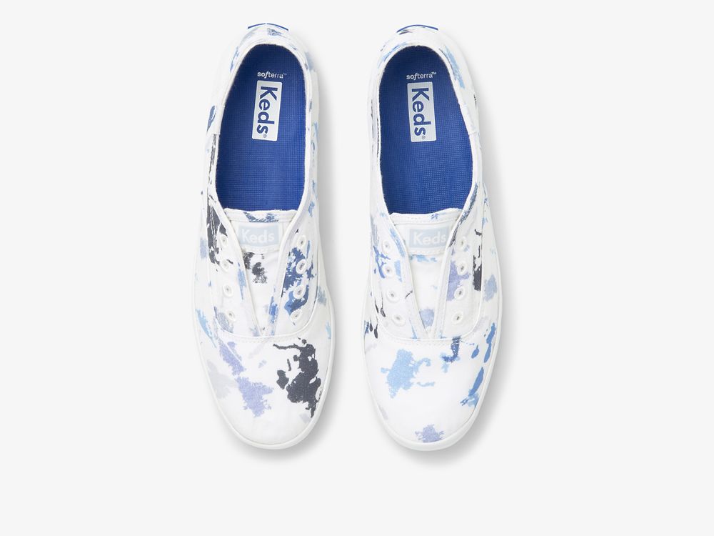 Keds Chillax Splatter Twill Ženske Slip On Sneakers Bijele Plave | RS-18820