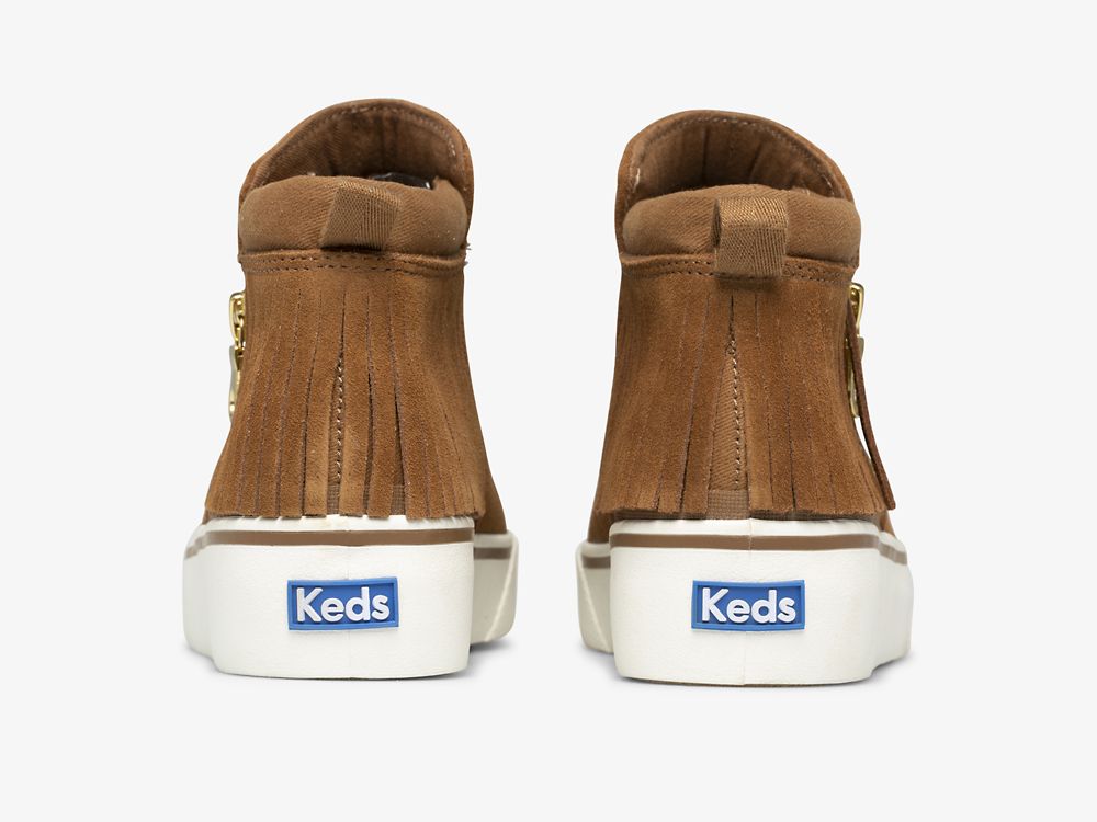 Keds Cooper Zip Fringe Suede Ženske Čizme Smeđe | RS-08835