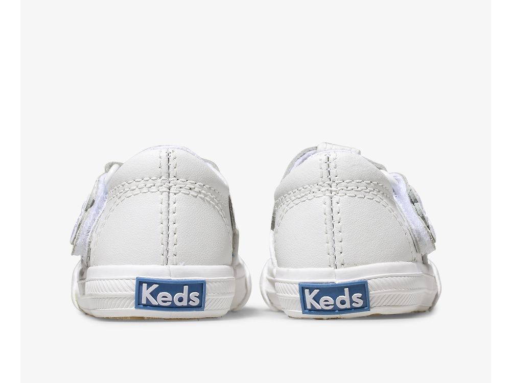 Keds Daphne T-Strap Koža Sneaker Djevojke Koža Sneakers Bijele | RS-50102