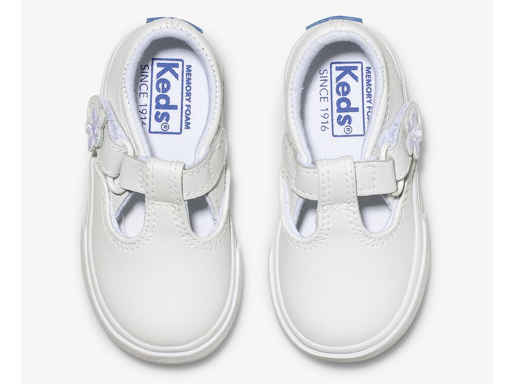 Keds Daphne T-Strap Koža Sneaker Djevojke Koža Sneakers Bijele | RS-50102