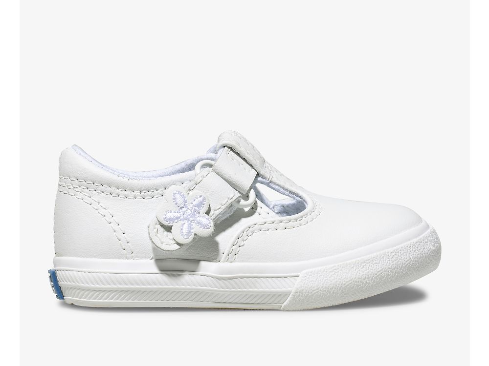 Keds Daphne T-Strap Koža Sneaker Djevojke Koža Sneakers Bijele | RS-74806