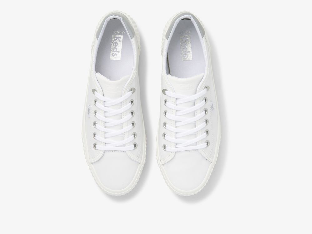 Keds Demi TRX Koža Ženske Lace Up Shoes Bijele Srebrne | RS-30355