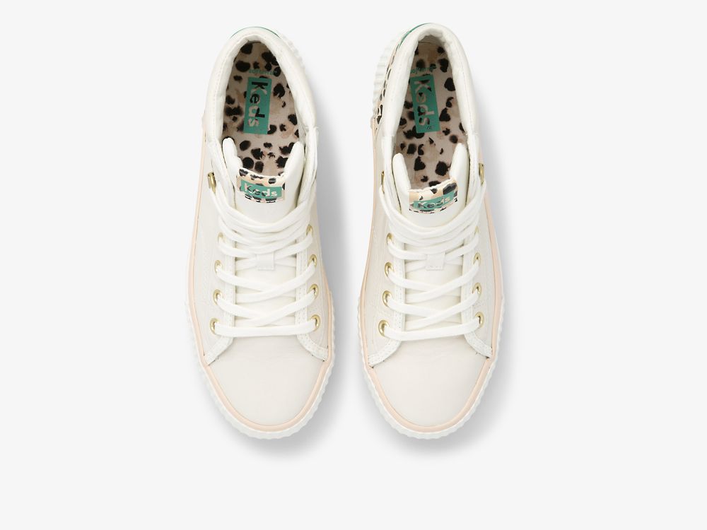 Keds Demi TRX Mid Koža Ženske Lace Up Shoes Krem Leopard | RS-84778