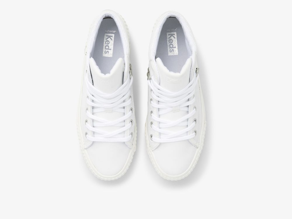 Keds Demi TRX Mid Koža Ženske Koža Sneakers Bijele Srebrne | RS-98354