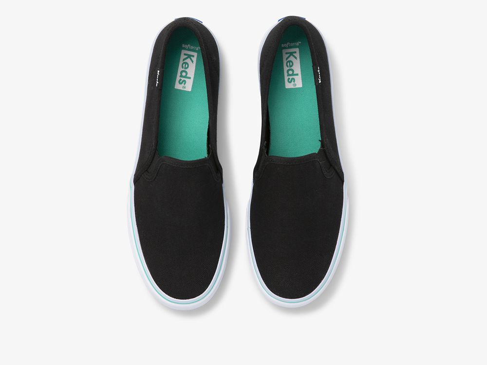 Keds Double Decker Canvas Washable Ženske Slip On Sneakers Crne Tirkizne | RS-89689