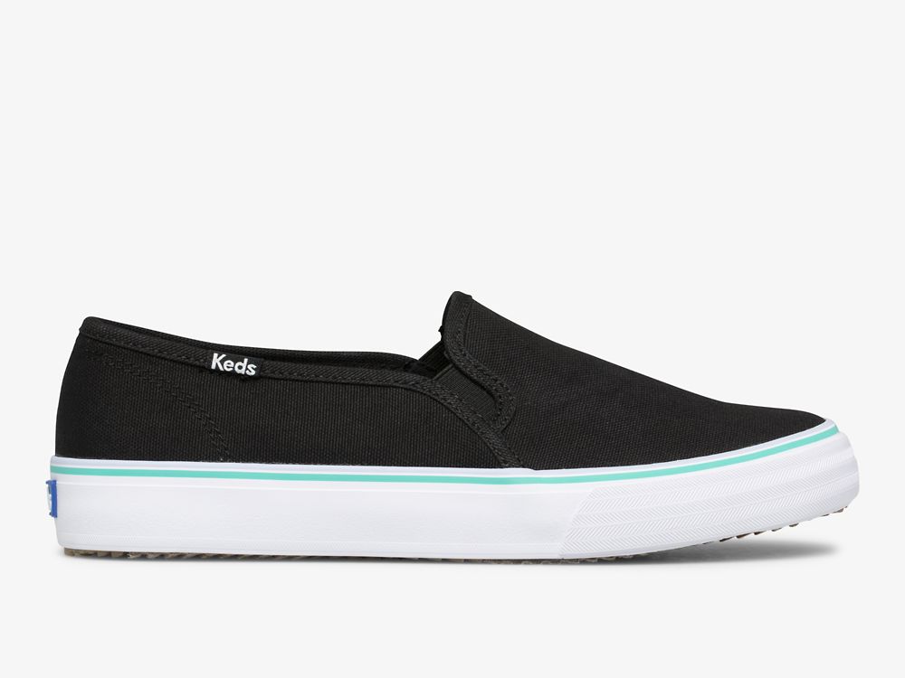 Keds Double Decker Canvas Washable Ženske Slip On Sneakers Crne Tirkizne | RS-89689