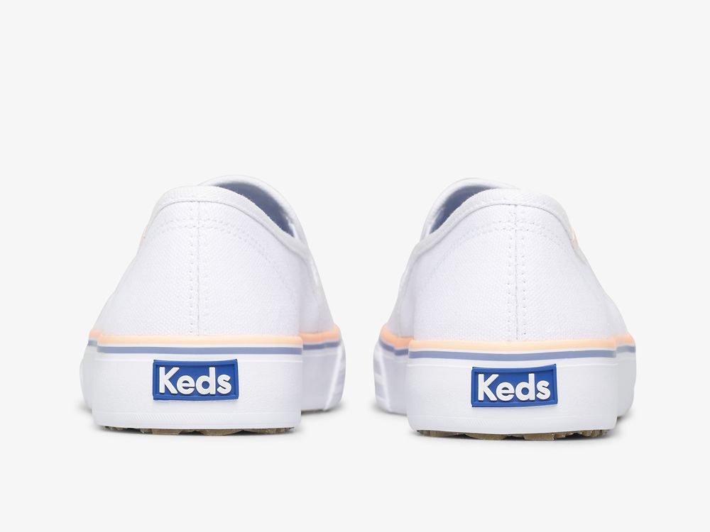 Keds Double Decker Canvas Ženske Slip On Sneakers Bijele Koraljne | RS-95487