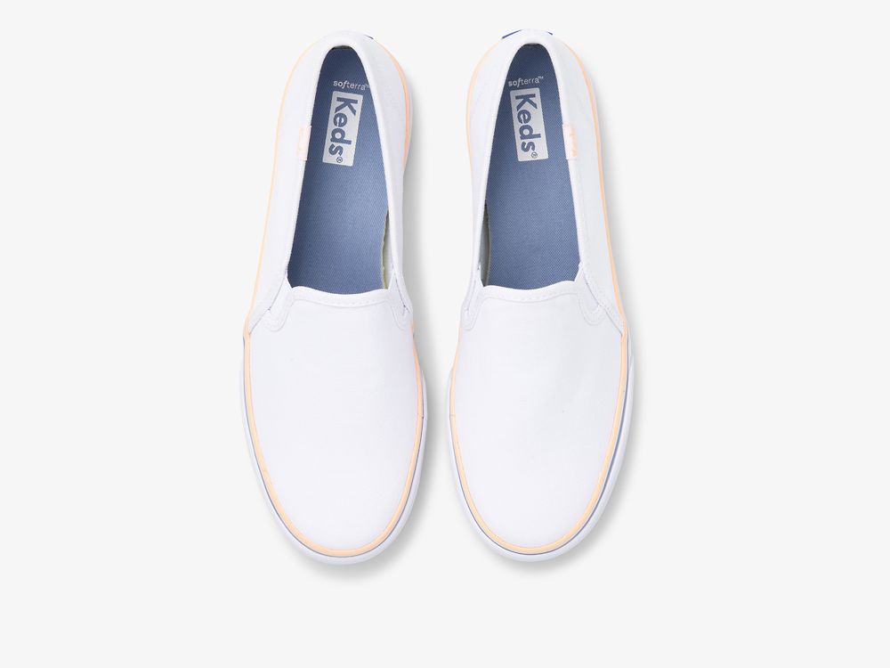 Keds Double Decker Canvas Ženske Slip On Sneakers Bijele Koraljne | RS-95487