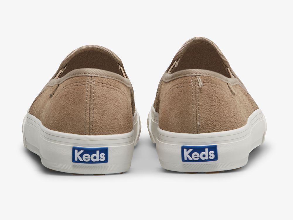 Keds Double Decker Emboss Suede Ženske Slip On Sneakers Kaki Boja | RS-78270