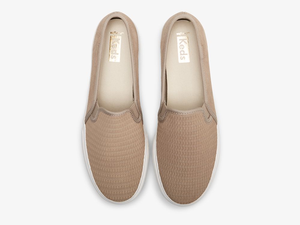 Keds Double Decker Emboss Suede Ženske Slip On Sneakers Kaki Boja | RS-78270