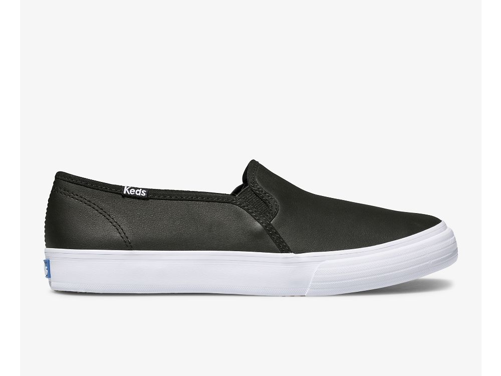 Keds Double Decker Koža Ženske Koža Sneakers Crne | RS-91498