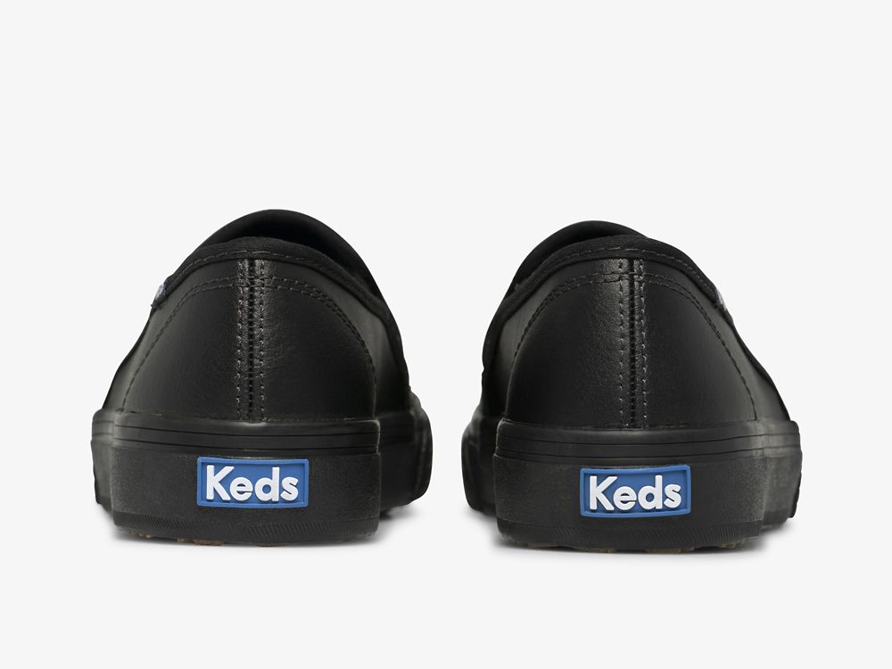 Keds Double Decker Koža Ženske Koža Sneakers Crne Crne | RS-97994