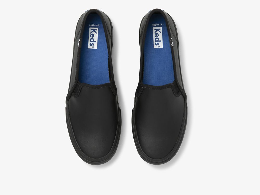 Keds Double Decker Koža Ženske Koža Sneakers Crne Crne | RS-97994