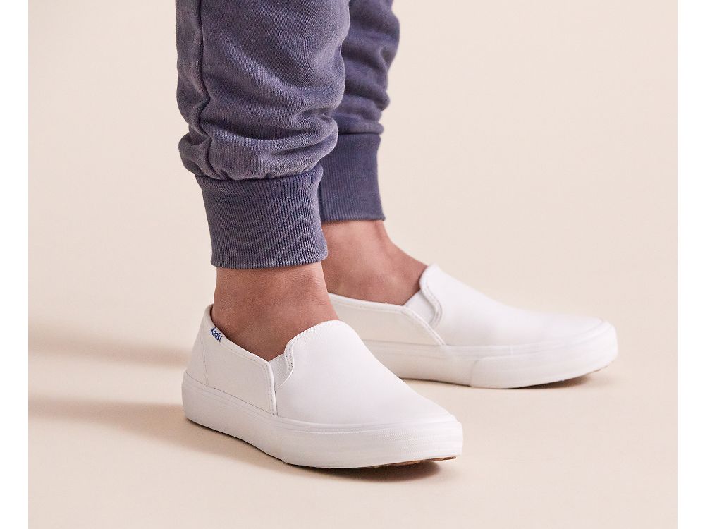 Keds Double Decker Koža Ženske Slip On Sneakers Bijele | RS-97416