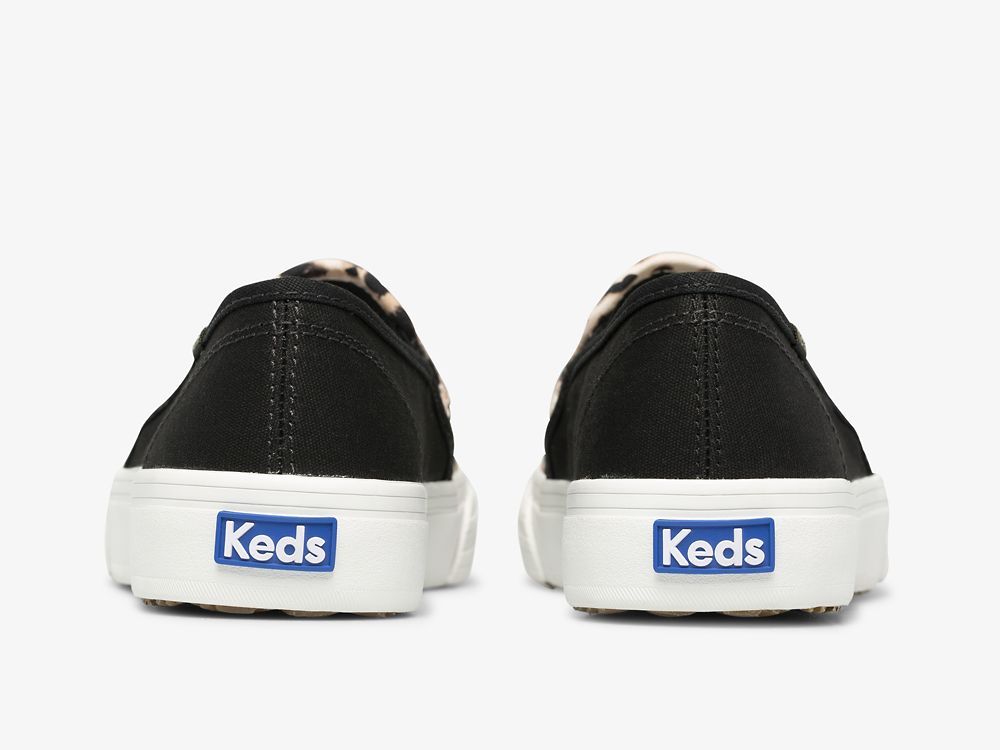 Keds Double Decker Leopard Canvas Ženske Slip On Sneakers Crne | RS-32980