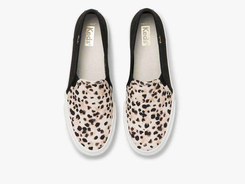 Keds Double Decker Leopard Canvas Ženske Slip On Sneakers Crne | RS-32980