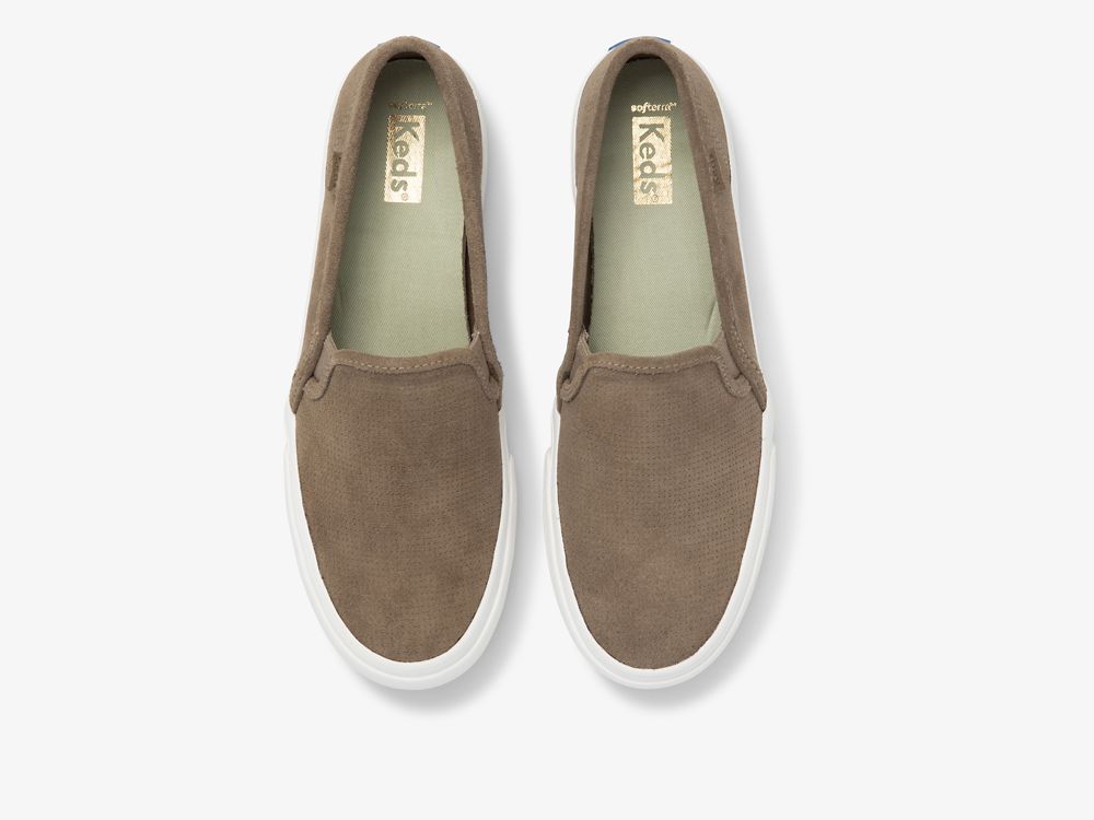 Keds Double Decker Perf Suede Ženske Slip On Sneakers Kaki Boja | RS-92644