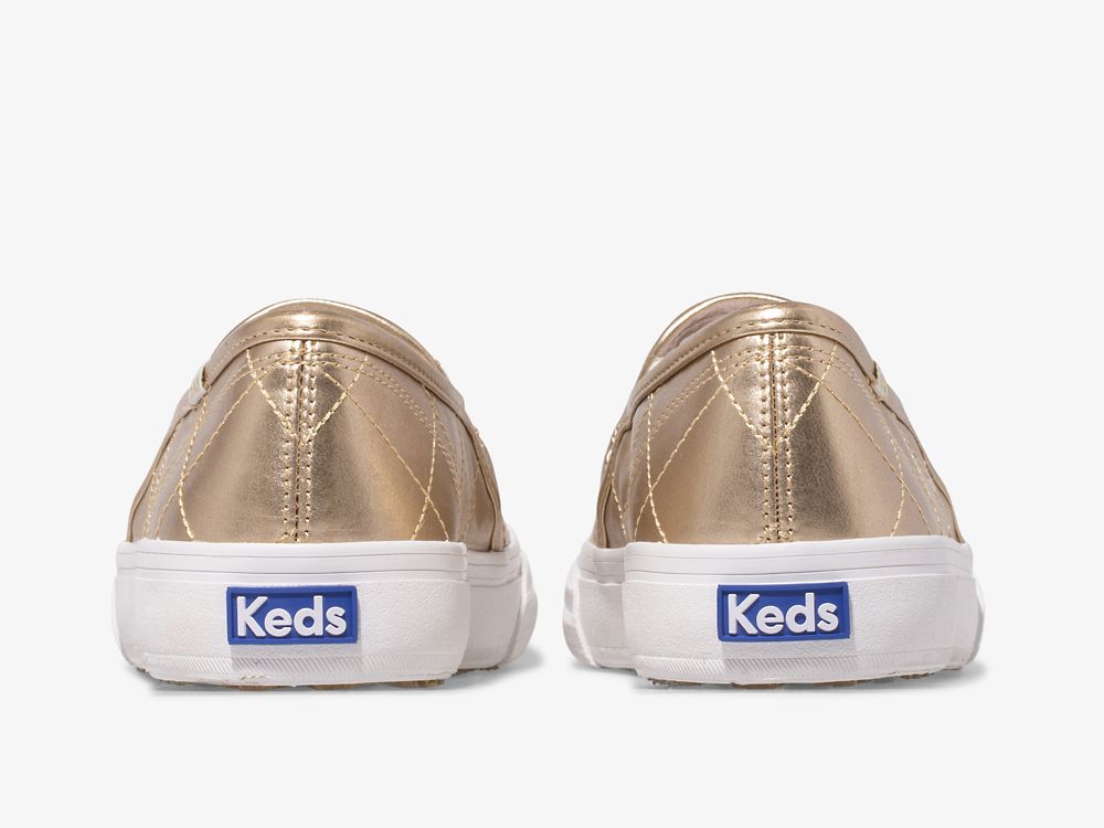 Keds Double Decker Prošiven Metallic Ženske Slip On Sneakers Zlatne | RS-57756