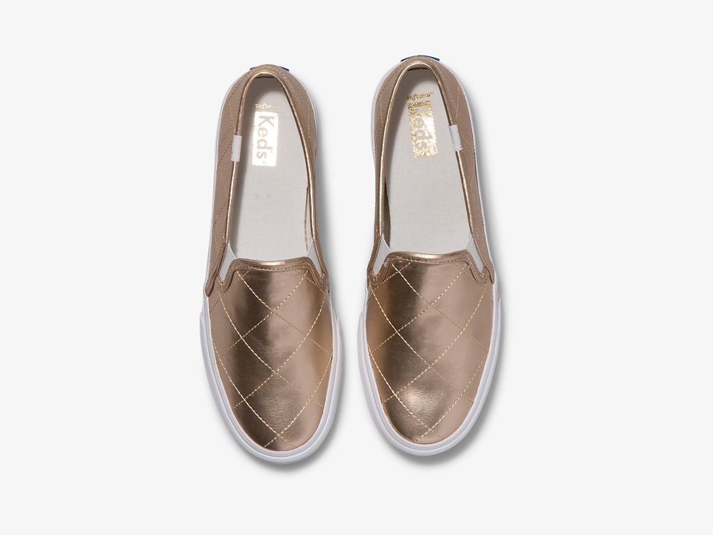 Keds Double Decker Prošiven Metallic Ženske Slip On Sneakers Zlatne | RS-57756