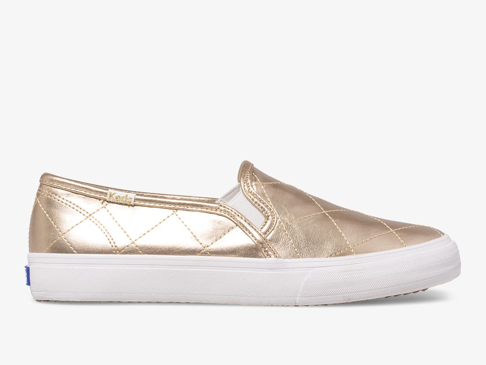 Keds Double Decker Prošiven Metallic Ženske Slip On Sneakers Zlatne | RS-57756